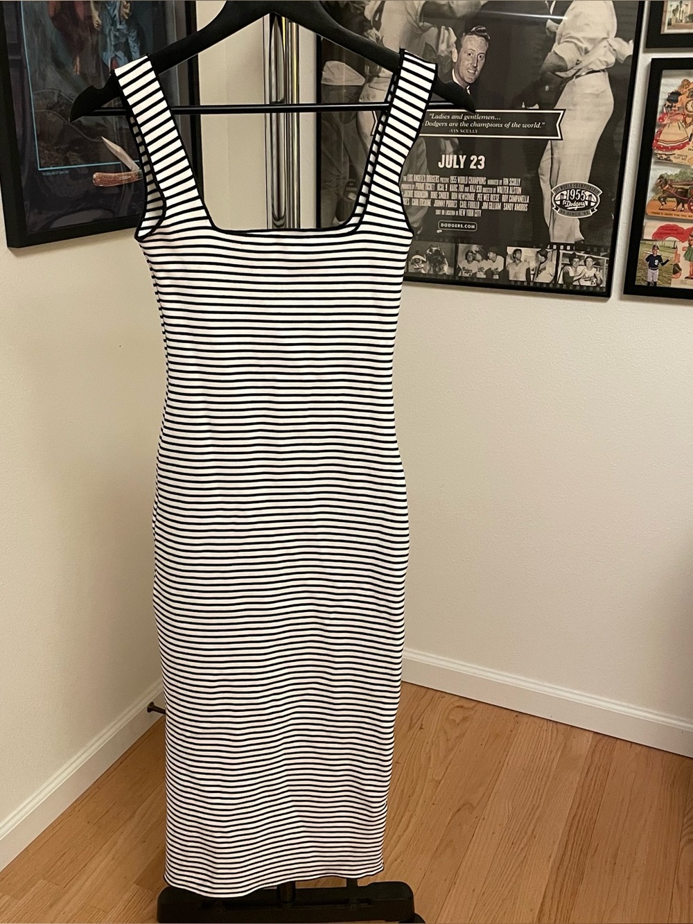 Zara black and white striped bodycon dress Size S
